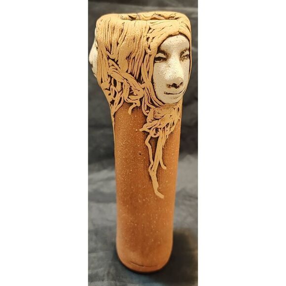 Vintage Jude Holdsworth 3 Faces Studio Pottery Vase 7.25" tall Spaghetti hair te - Picture 4 of 9